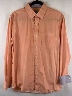 Johnston & Murphy Orange Geometric Button Down Shirt Men’s Medium